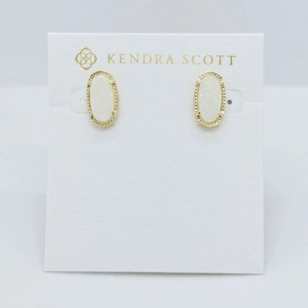 Kendra Scott Ellie Gold Stud Earrings In White Iridescent Drusy